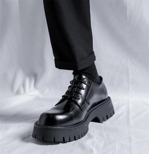 

man japan harajuku korean streetwear fashion business wedding leather shoe men high sole platform casual leather shoes 2207271139284, Black