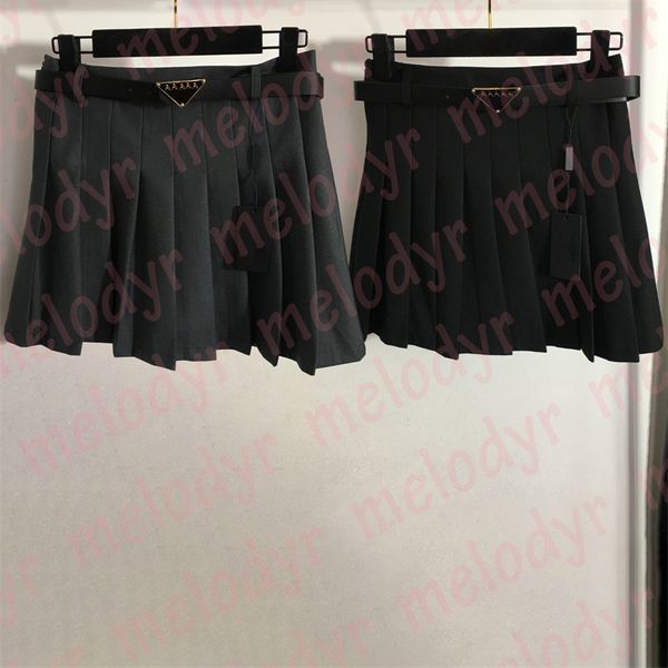 

designer womens pleated skirts short dress fashion summer ladies a line skirts with belt, Black