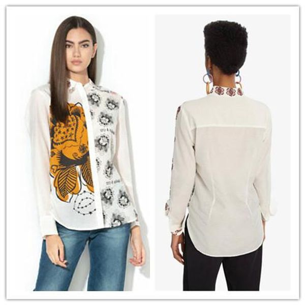 

polos new asymmetric printing waist white shirt in spring