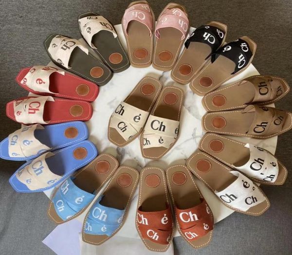

womens slippers designer woody sandals coe paris slides sandal flat mules slipper sail black mesh embroidered canvas rubber slider7381599