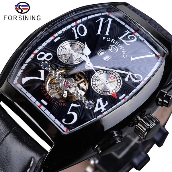

forsining brand luxury men watch black leather strap business man wrist watches mechanical automatic male clock2562, Slivery;brown