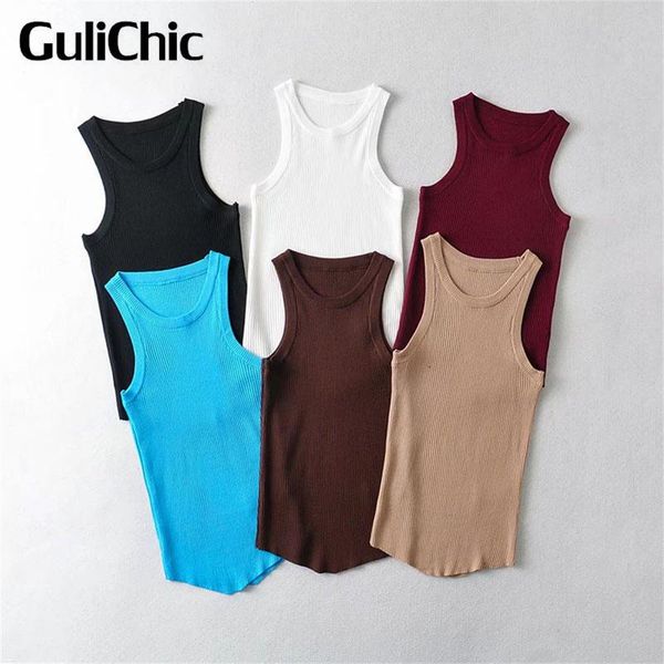 

tanks 3.19 gulichic women oneck sleeveless solid color skinny knitted tank, Black;white