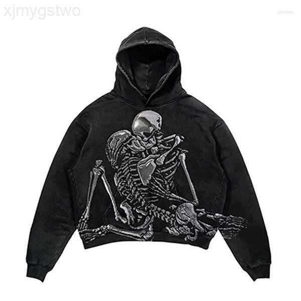 

men's hoodies gothic pullover sweater scary skull pattern men women loose y2k grunge streetwear hoodie hip hop autumn winter pull 1ubl, Black
