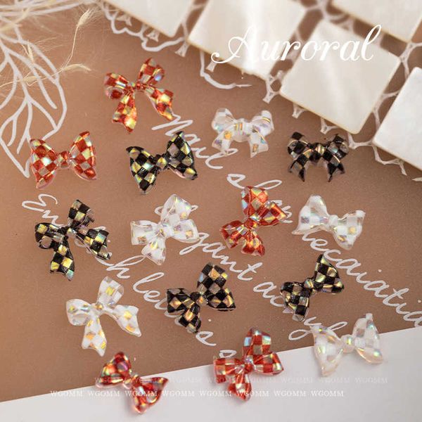 

nail art decorations 50pcs 3d aurora checkerboard bow nails art decoration resin ribbon butterflies charms jewelry ornament diy manicure acc, Silver;gold