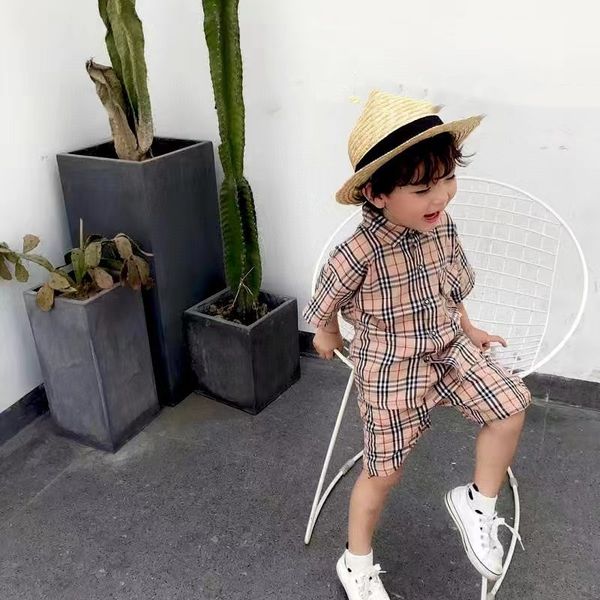 

baby clothes kid designer t shirt polo two piece sets kids clothing lapel short set classic stripes luxury brand boys girls clothing, White