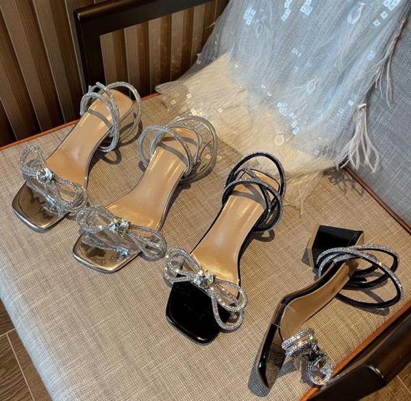 

2021 women sandals luxury rhinestone thick low heels sandals slippers open toe bow knot pumps sandals wedding shoes for woman5376873, Black