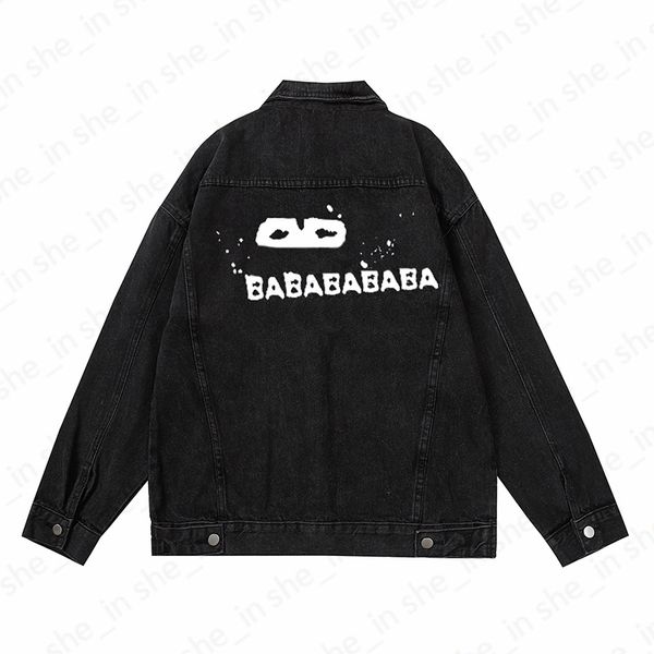 

Mens Denim Jackets Woman Lamb Wool Jacket Fashion Oversized Coat Winter Classic Print Graffiti Coats Womens Outerwear Man Tops Clothing S-Xl, Black
