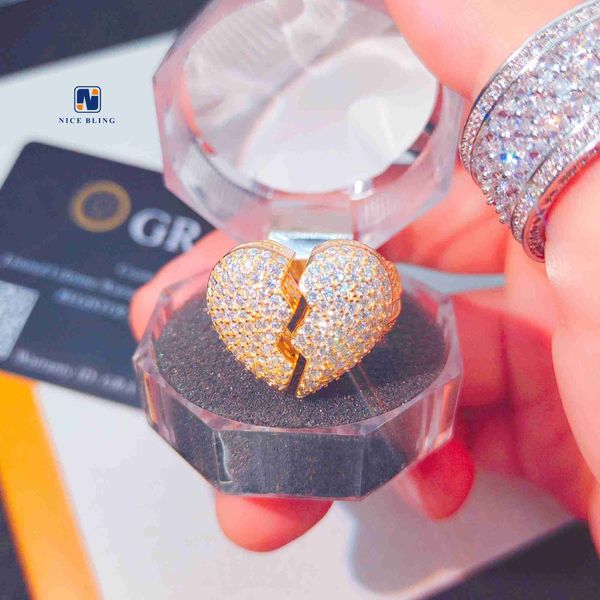 

iced out heart broken rings vvs moissanite diamond s925 silver hip hop rings