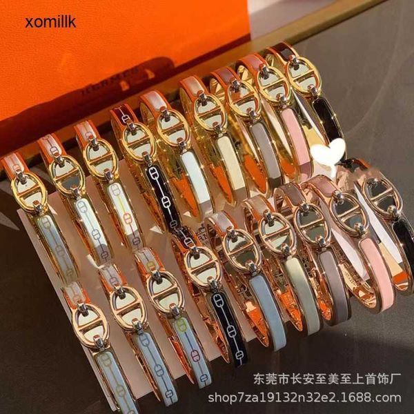 

hermm designer bracelet aijia h family enamel pig nose male and female couple bracelet original same material, Black