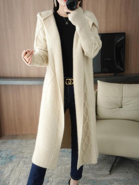 

sweaters cashmere sweater ladies hood collar cardigan 22 autumn/winter new knitted 100%pure wool casual korean fashion thick jacket, White;black
