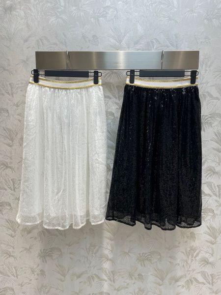 

luxury designer skirts elasticity waist elegant long dress 2023 all match sequin embroidery for women fashion casual skirts, Black