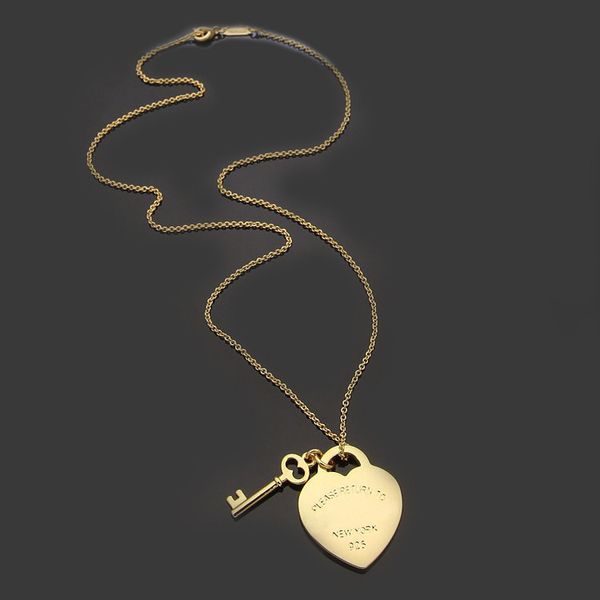 

designer necklace luxury necklace jewlery designer women womens pendant necklaces jewelry classic necklaces stainless steel heart shaped key, Silver