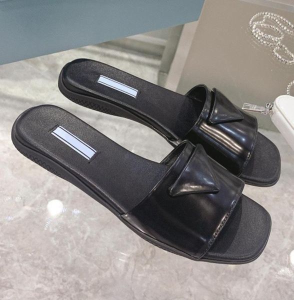 

popular flat sandals slippers triangle logo standard square toe flat womens shoes classic casual but outdated daily shopping to wo1375596, Black