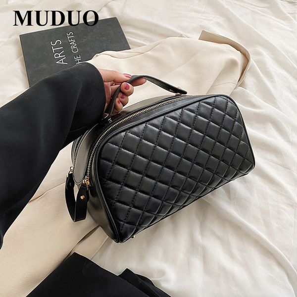 

cosmetic bags cases muduo grid makeup bag leather women large travel storage double zipper black toiletry designer 230421