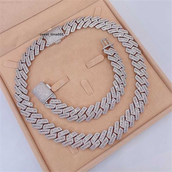 

custom moissanite chain 18mm baguette diamonds iced out hip hop sterling silver custom moissanite cuban bracelet