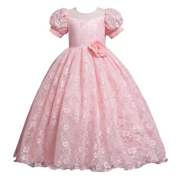 

girl's dresses baby girls formal kids clothes clothing summer long embroidered lace jacquard catwalk princess show host e18492, Red;yellow