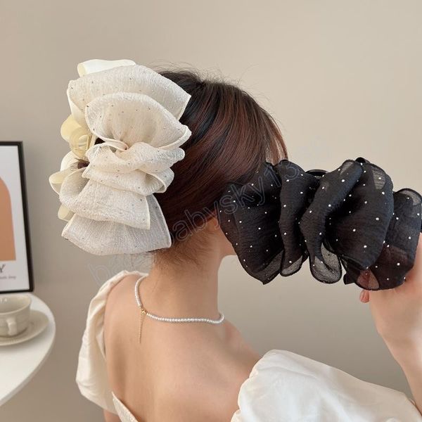 

woman extra large two-sided gauze cloud design bowknot hair claws lady hairpins barrettes gilrs hair clips hair accessories, Slivery;white