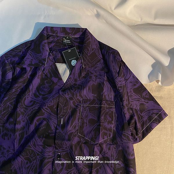 

men's casual shirts purple short sleeved printed dark department retro handsome leisure port style and women loose hawaiian 230421, White;black