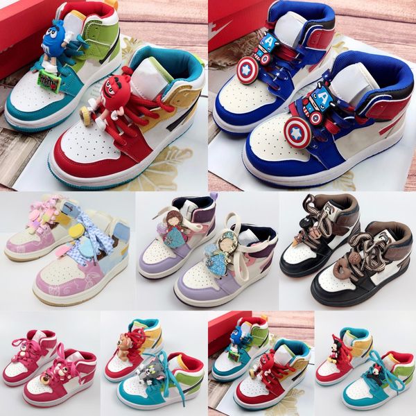 

kids shoes mid 1s cartoon 1 casual children basketball sneakers toddler boys girls runner outdoor trainers mouse youth kid sport shoe red wh, Black