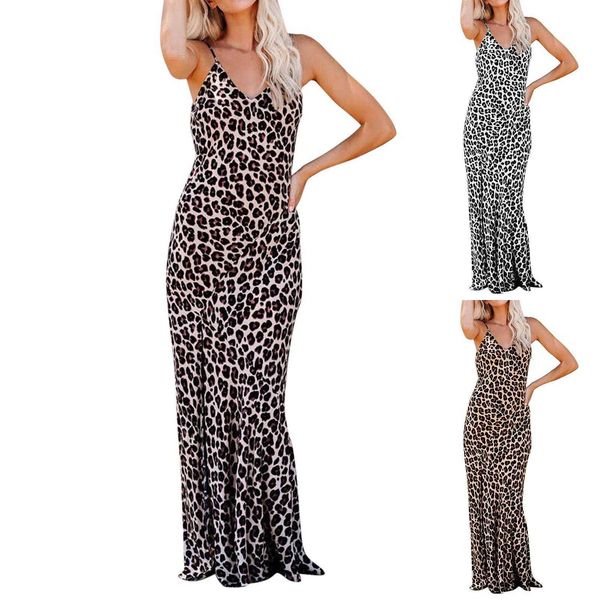 

ins strap dress summer womens fashion v neck slim fit leopard print for women, Black;gray