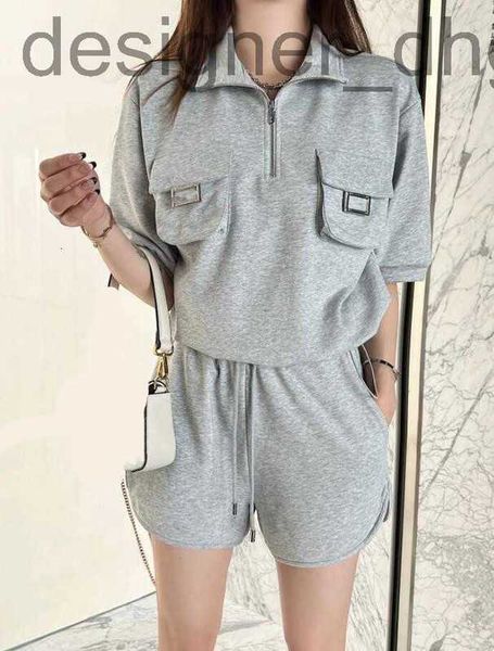 

women's tracksuits designerwomen's tracksuits french stick bag pocket t-shirt sweater set half zip sweater with marathon shorts 33, Gray