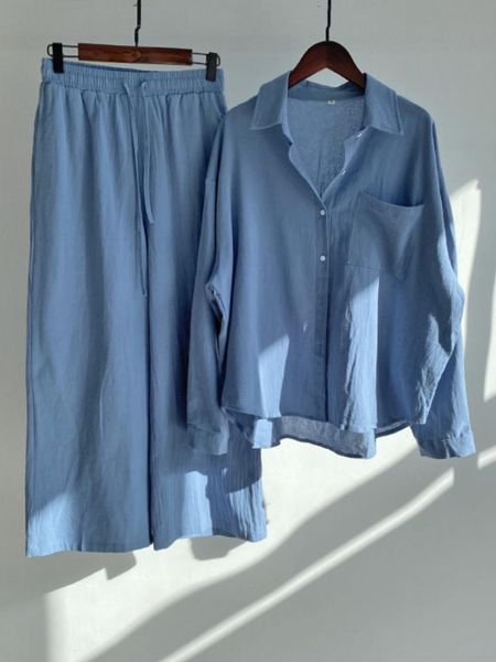 

dress new summer 2piece casual retro 2022 green vintage shirt set high waist loose shorts solid straight elastic waist pants suit, White