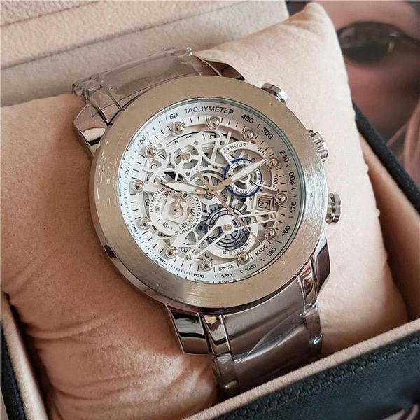 

new style mens watches small dial work all functional chronograph waterproof quartz movement watch241w, Slivery;brown