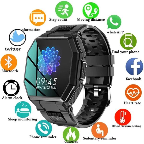 

2021 luxury military sport mens smart watch men full screen touch blood pressure heart rate monitor bluetooth call smartwatchg214p, Slivery;brown