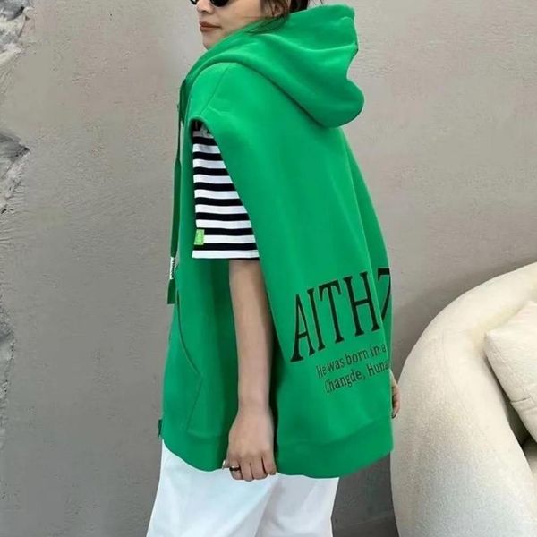 

vests women's hooded sweatshirt vest sleeveless korean fashion sleeveless cardigan streetwear loose letter printing leisure new, Black;white