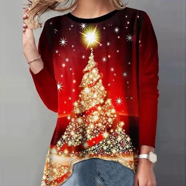 

t-shirt christmas women tshirt fashion santa claus printed oneck long sleeve tee shirt festival lady party pullover camiseta mujer, White