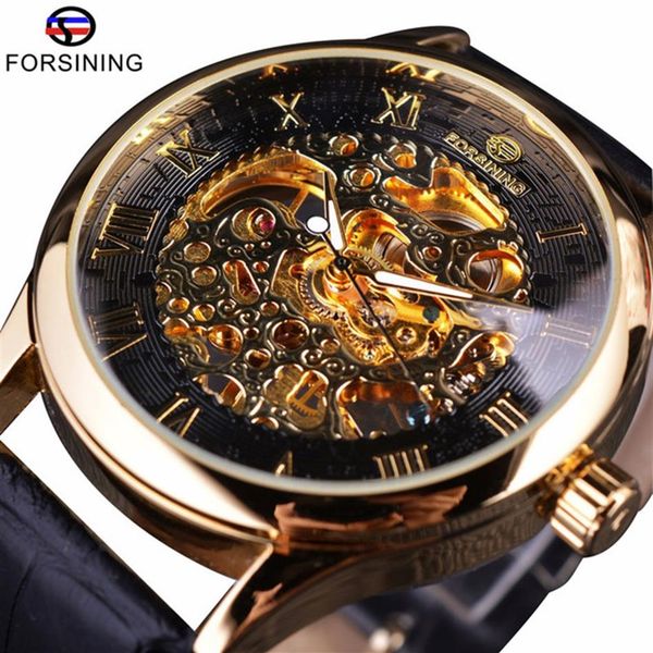 

forsining retro classic design roman number display transparent case mechanical skeleton watch men watch brand luxury clcok293e, Slivery;brown