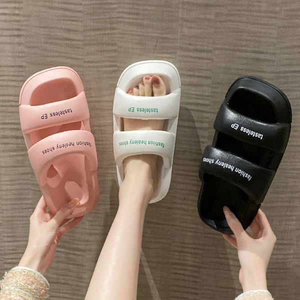 

new type of feet slippers for women wearing eva trendy double belt thick sole anti slip beach sandals, Black