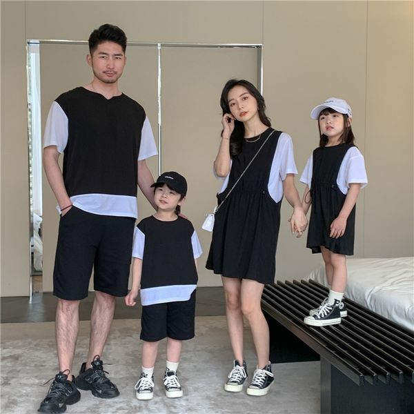 

family matching outfits summer mom dad and son daughter matching family clothes parent-child outfit for a family of four women girls dress m, Blue