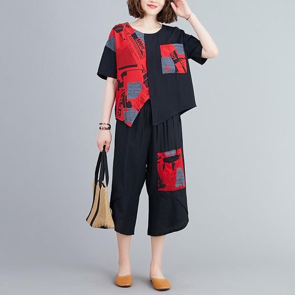 

dress uego print letter fashion women's clothes set thin soft linen cotton loose cozy summer casual set pant two piece set suits, White