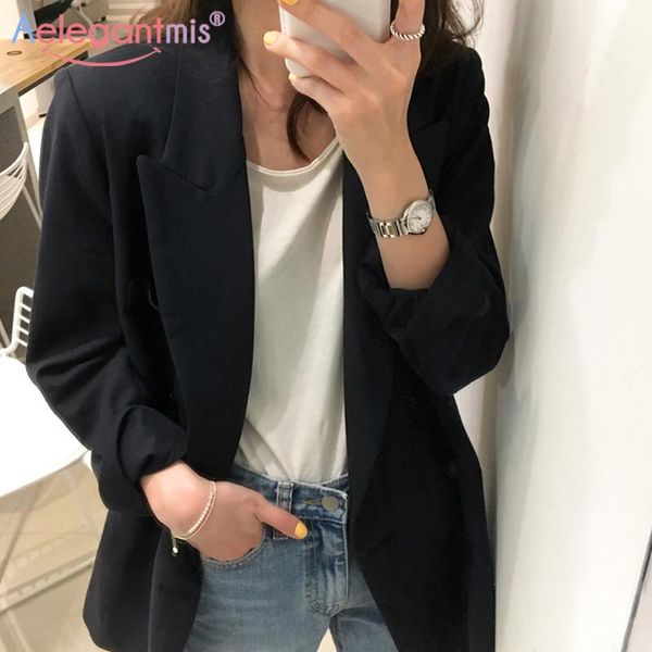 

pants aelegantmis loose women casual blazer jacket office lady black long sleeve work suit coat female business blazers ladies outwear, White