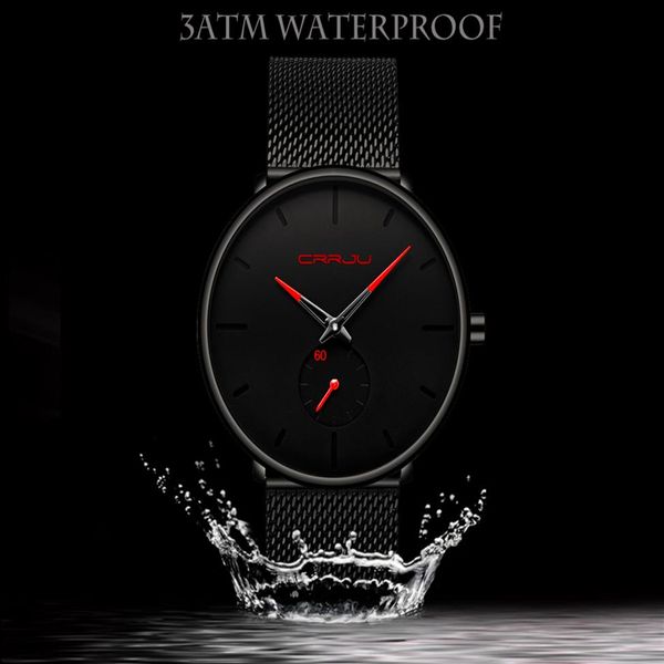 

2020 crrju watch men brand luxury quartz watch casual quartz-watch stainless steel mesh strap ultra thin clock male relog199h, Slivery;brown