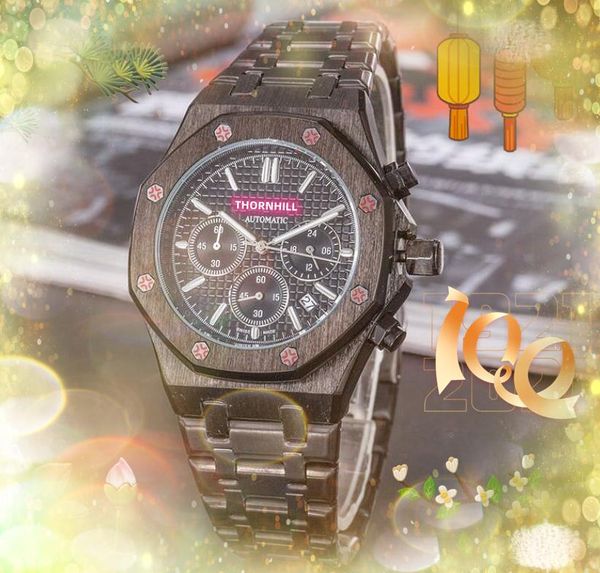 

all dials work brand mens watches three eyes full functional clock wristwatches full stainless steel band quartz calendar business casual sa, Slivery;brown