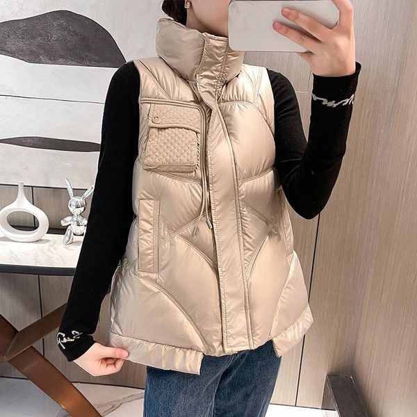 

vests women autumn winter soild thicken new outwear casual waistcoat cotton padded stand collar sleeveless jacket coat vest female, Black;white