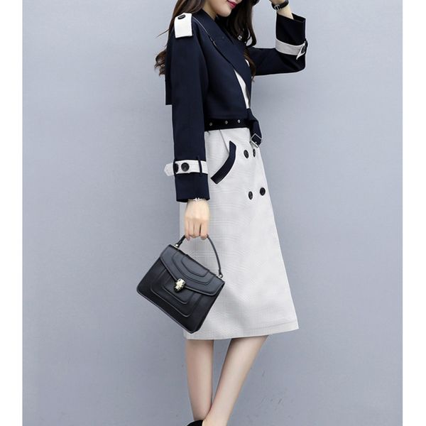 

women's trench coats 2023 spring autumn coat womens slim ladies fashion clothes long length windbreaker patchwork casual overcoat 23042, Tan;black