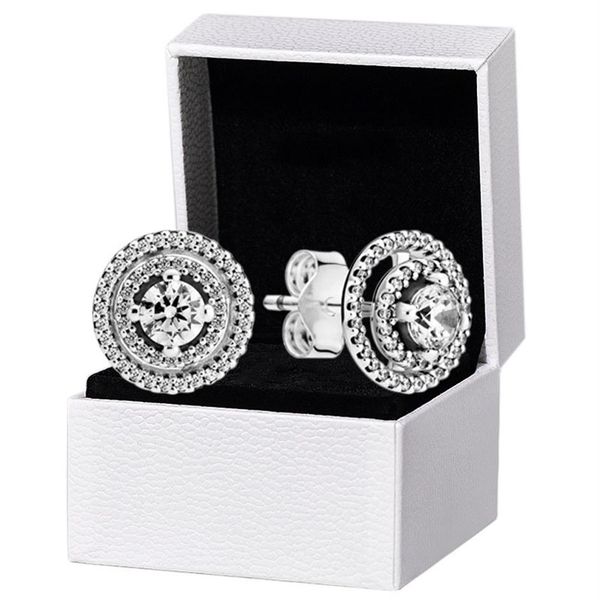 

new sparkling double halo stud earrings original box for pandora 925 sterling silver women wedding gift cz diamond earring3322, Golden;silver