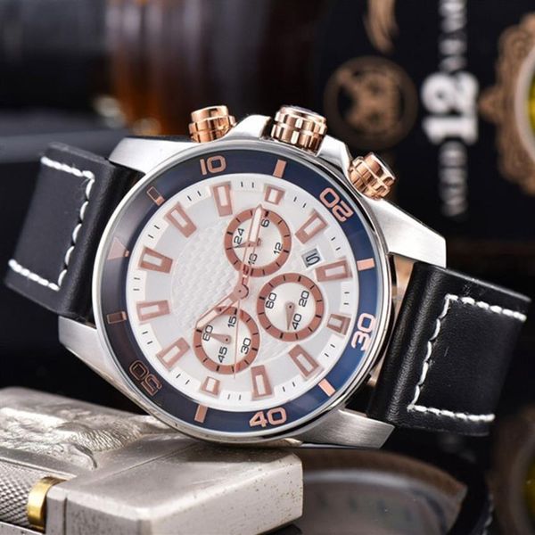 

42mm men's watch leather brand fashion casual military quartz sports watch all functions work designer am111 watch258s, Slivery;brown