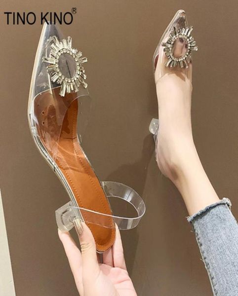 

new women sandals transparent crystal summer jelly shoes pointed toe slip on low heels female fashion wedding shoes plus size x0528800129, Black