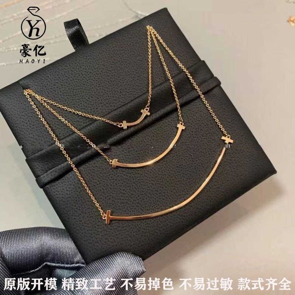 

designertiffy smile necklace 925 sterling silver plated with 18k gold full diamond smooth smiling face pendant net red collarbone chain, Black