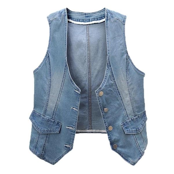 

vests femmes stretch denim vest women's short 2022 spring autumn vneck slim waistcoat jacket blue sleeveless outerwear female, Black;white