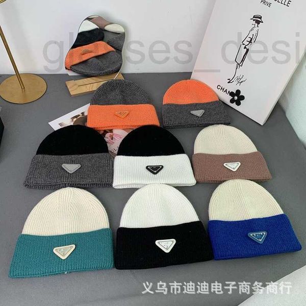 

beanie/skull caps designer triangle knitted woolen hat women's autumn winter blast street color matching short ins fashion men's w, Blue;gray