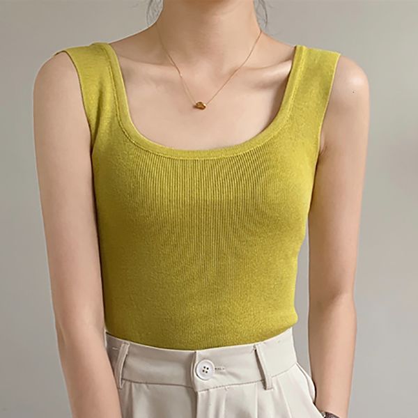 

camisoles tanks summer plain cropped knitted tank women casual square neck sleeveless t-shirt womens clothing basic camisole for female 2304, Black;white