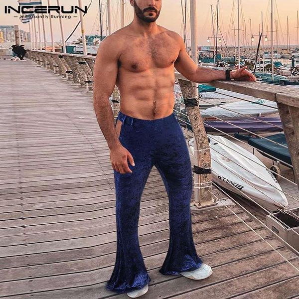 

pants incerun american style new men fashion pantalons loose comeforable male casual streetwear pant cutout flared trousers s5xl 2022, Black