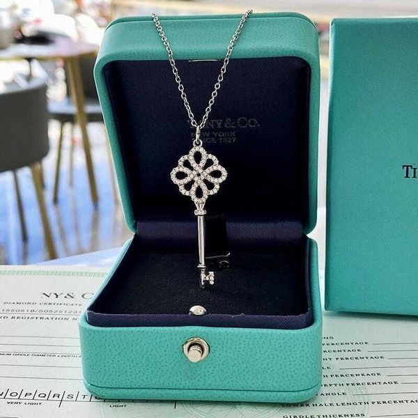 

designer tiffay chinese knot key full diamond necklace 925 sterling silver collar chain women's gift fashion versatile, Black
