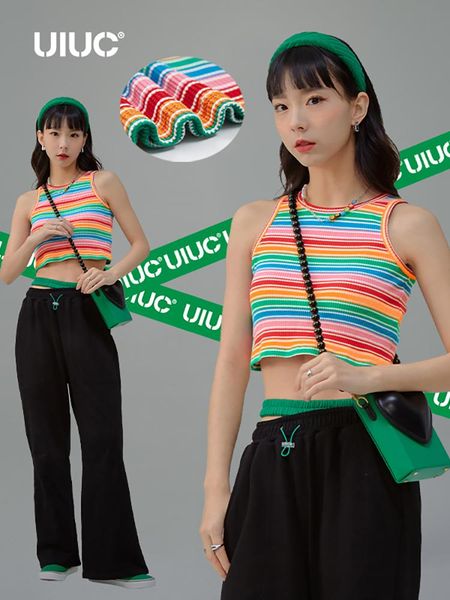 

tanks uiuc rainbow striped tank woman fashion ribbed sleeveless tshirts 3374gs22, Black;white