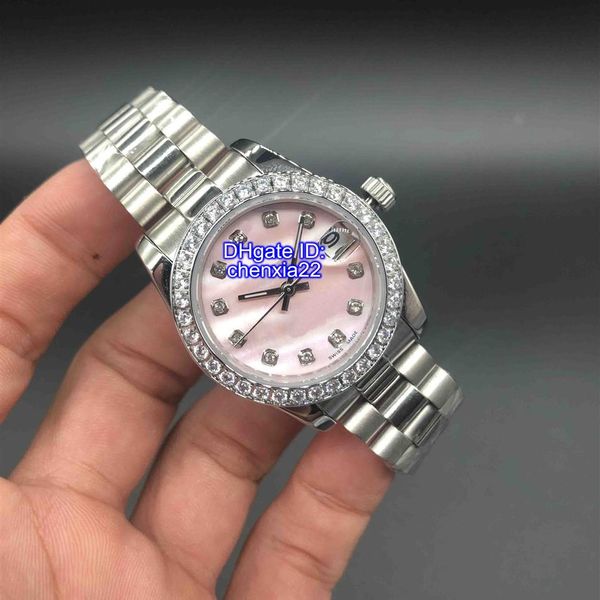 

datejust watches diamond mark pink shell dial women stainless watches ladies automatic wristwatch valentine's gift 32mm297i, Slivery;brown